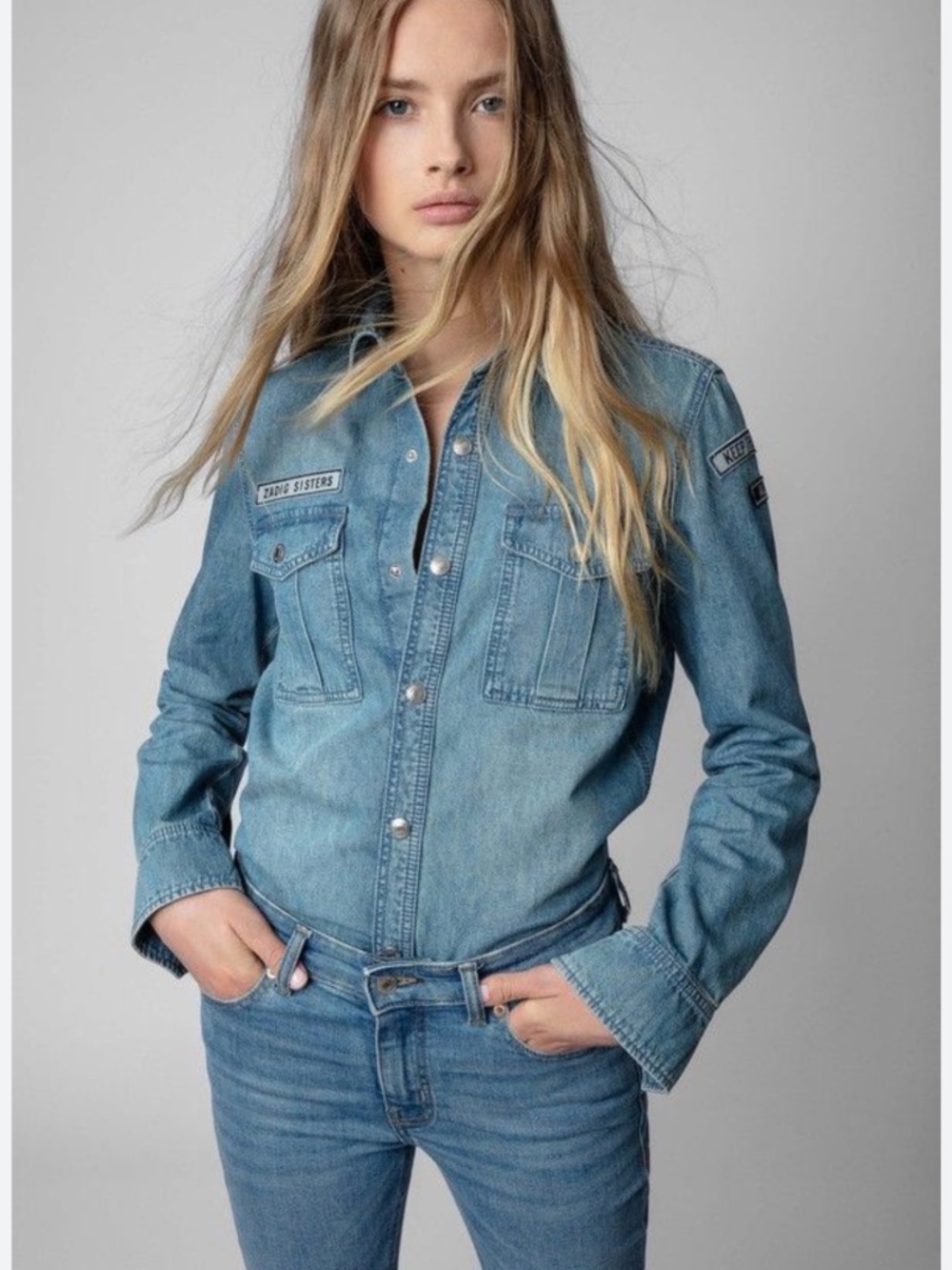 Zadiq and Voltaire Denim Patch Shirt Size XS good condition bust from armpit to